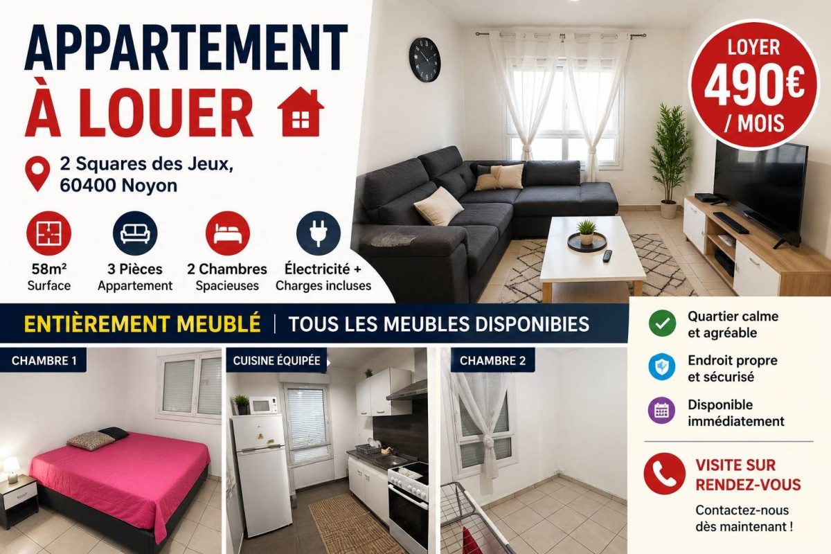 🏠 வீடு வாடகைக்கு- Appartement à louer – Noyon 60400 — 1/5