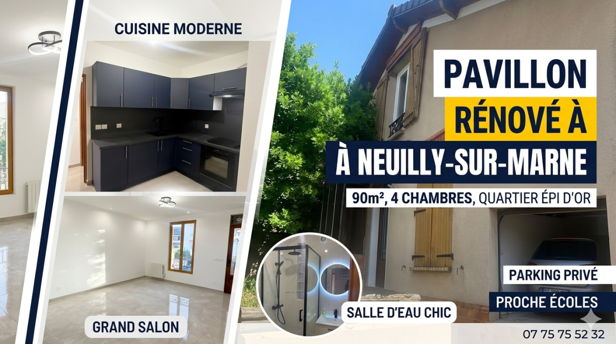 🏡 Pavillon வீடு வாடகைக்கு | Maison à louer – Neuilly-sur-Marne (Épi d’Or) – 5 pièces — 2/3