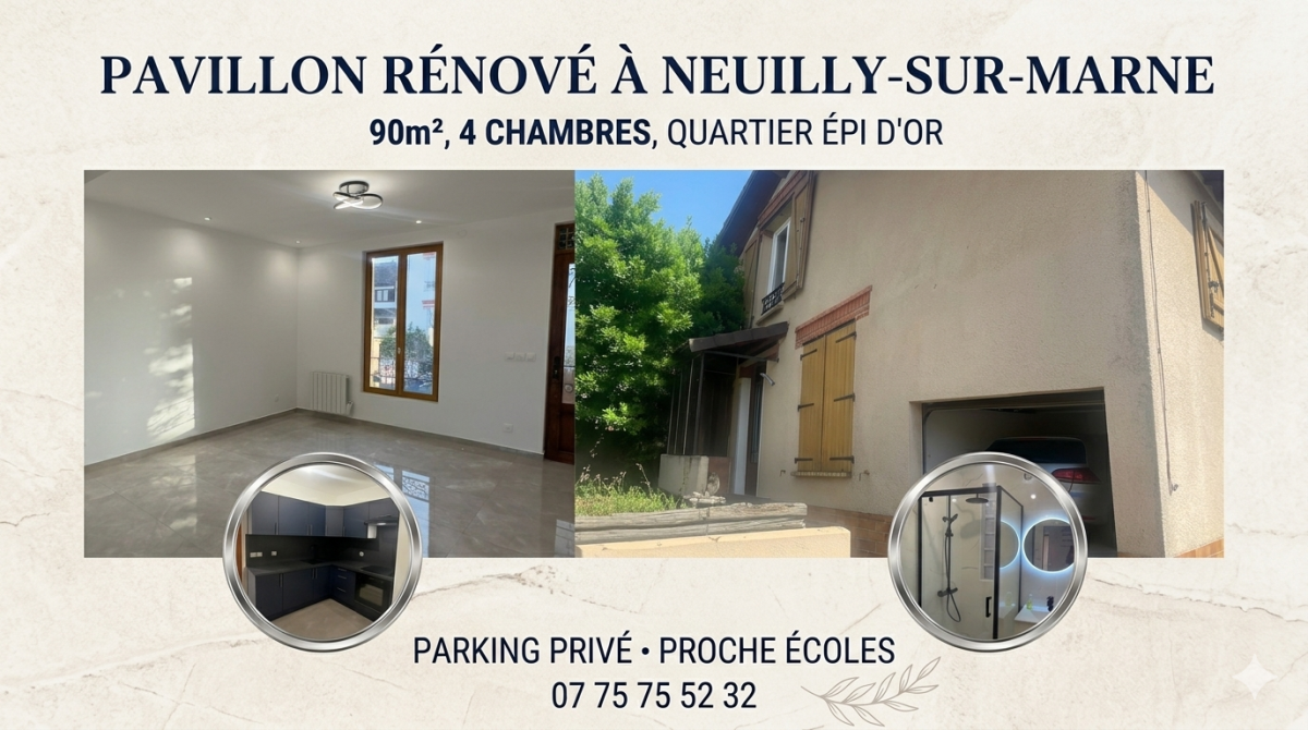 🏡 Pavillon வீடு வாடகைக்கு | Maison à louer – Neuilly-sur-Marne (Épi d’Or) – 5 pièces — 3/3