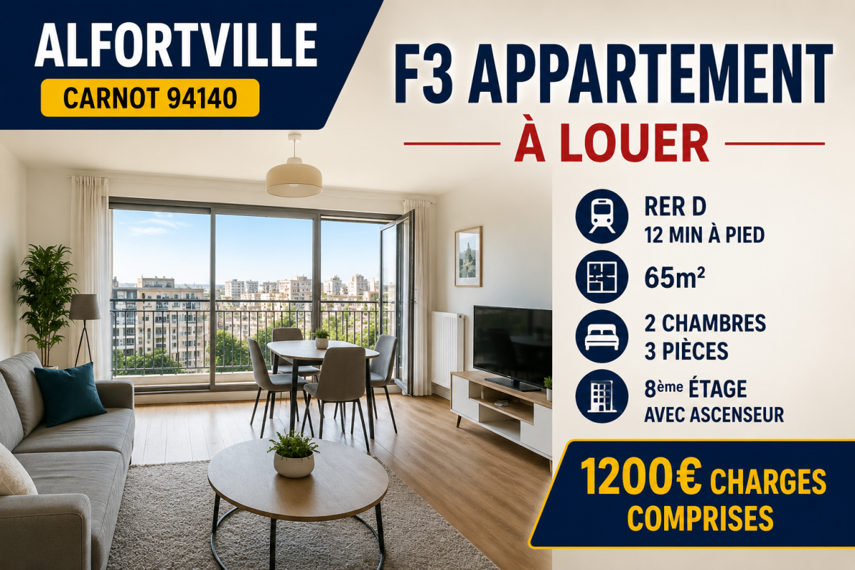 F3 வீடு வாடகைக்கு – அல்போர்ட்வில் (Alfortville) RER D 12 நிமிடம் — 1/1